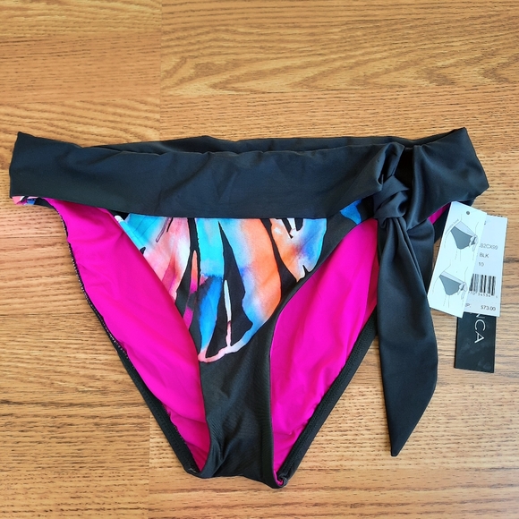 La Blanca Black Prism Palm Women's Bikini Swimsuit Bottom Convertible Band SZ 10 - Picture 8 of 14